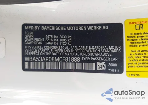 2021 BMW 430I from USA, damaged, VIN WBA53AP08MCF81888